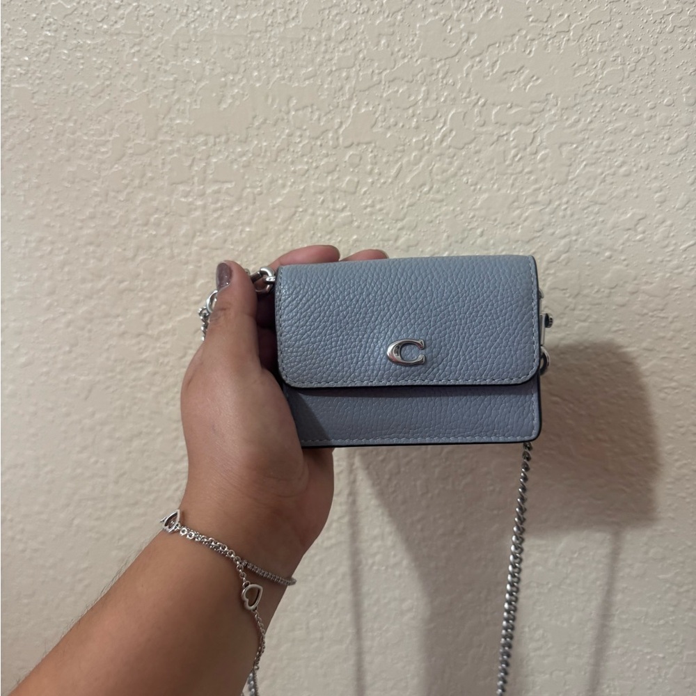 Coach Light Blue Mini Bag with Silver Chain